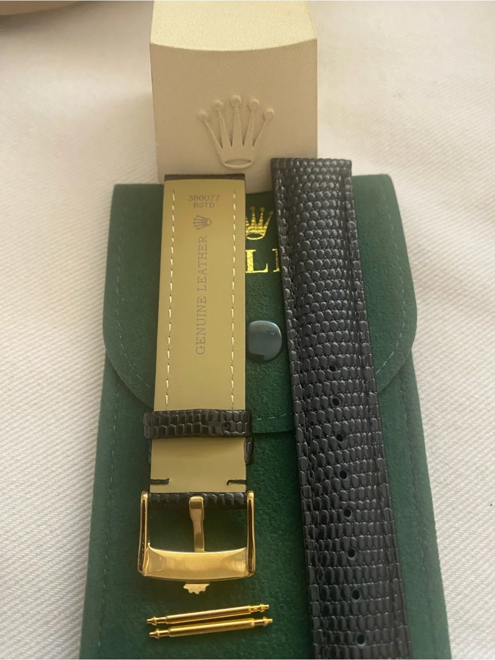 Vintage Rolex Lizard-Textured Leather Watch Strap with Gold Plated Buckle 19mm